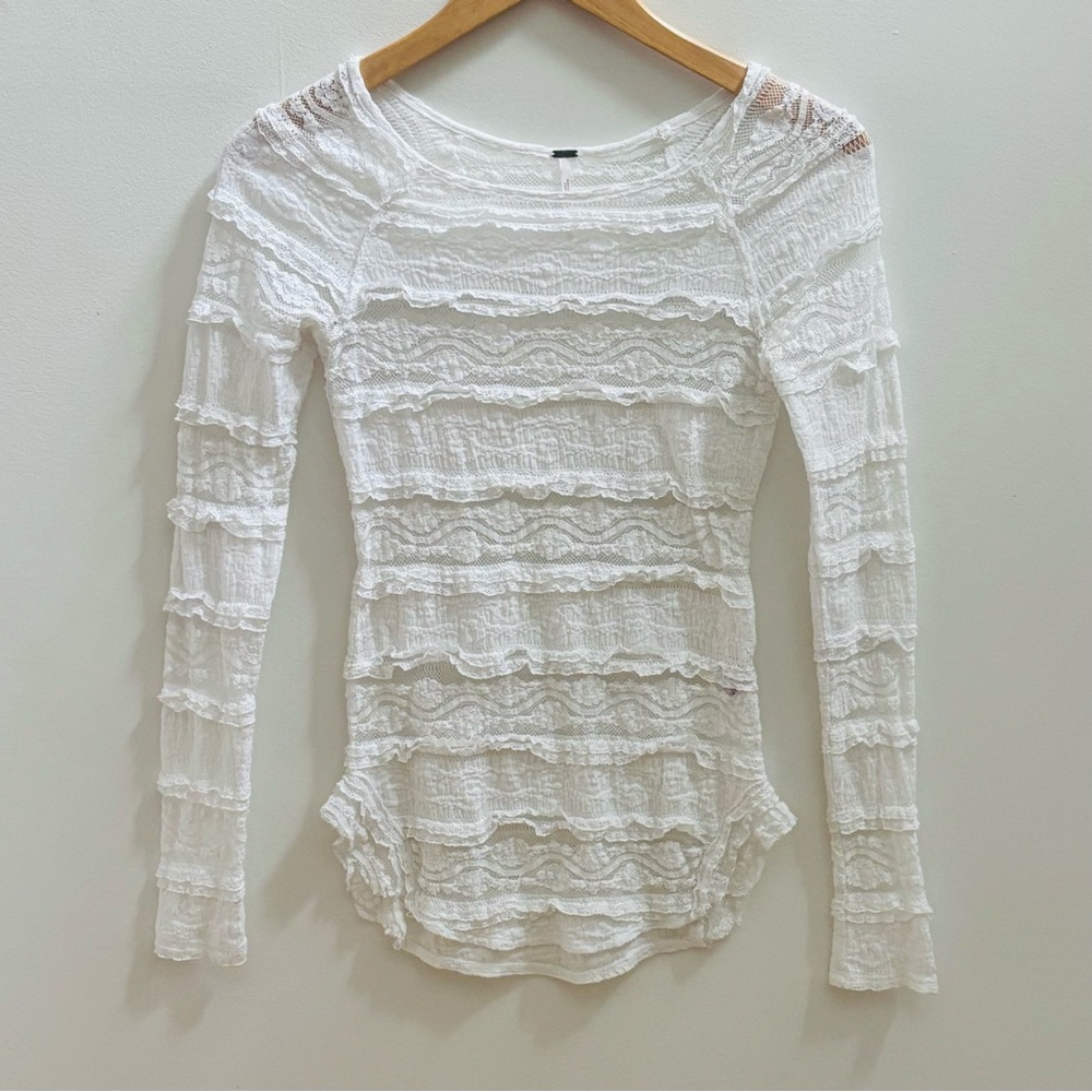 Free People Long Sleeve White Lace Layering Top XS